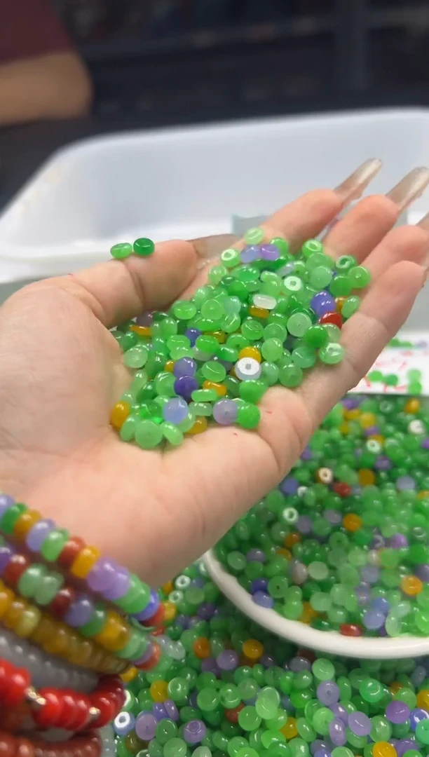 翡翠未镶嵌颈饰w1822翡翠三彩算盘6*3mm*30颗