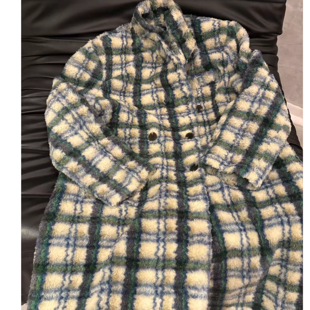 格子绒绒翻领外套（016）