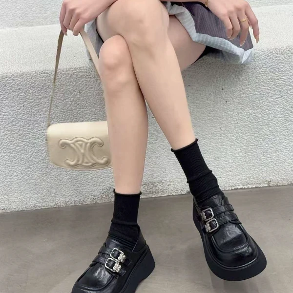 乐福鞋春季休闲学院风复古圆头女鞋--6696#