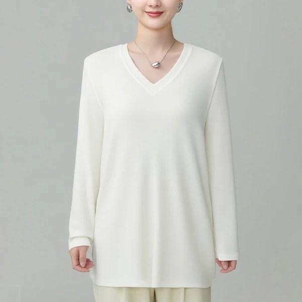 溏朵记2025秋季新款宽松时尚高级感天丝羊毛衫V领长袖上衣88202