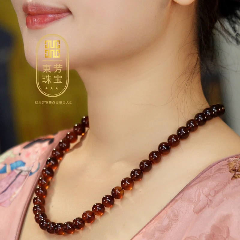 東芳珠宝-10mm琥珀缅甸天然紫蜜妈妈链气质时尚渐变百搭DZM003