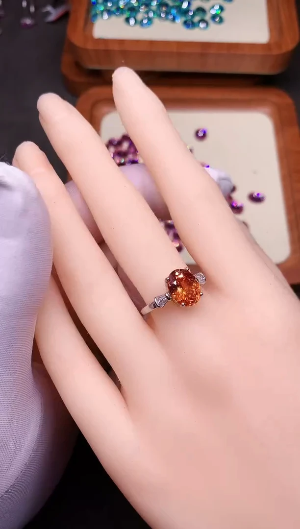 碧玺戒指银S925镶嵌橙