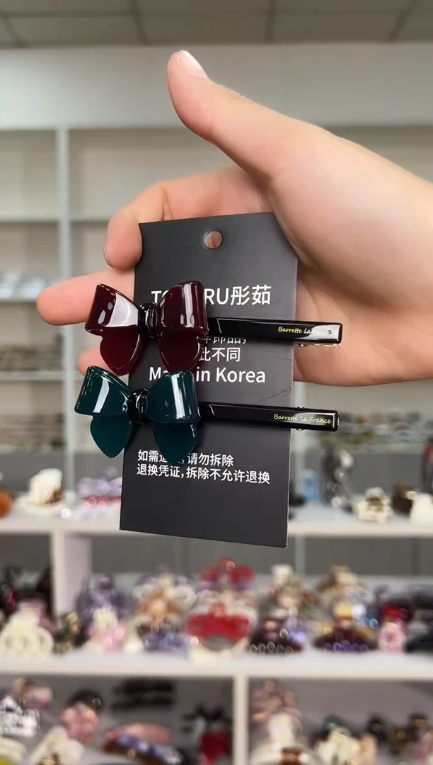 醋酸非金属韩国醋酸品牌发饰8.5长款蝴蝶结鸭嘴边夹一对