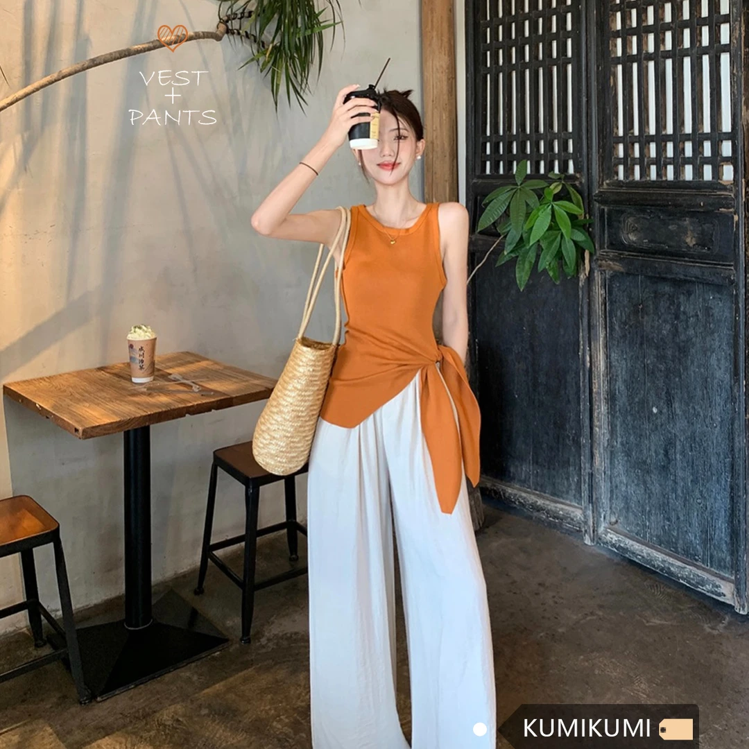 设计感不规则收腰系带吊带背心女夏季度假风辣妹修身外穿无袖上衣