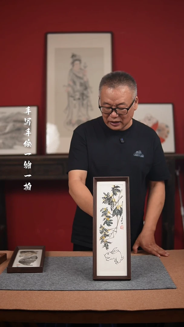 国画手绘-15*42摆台花鸟