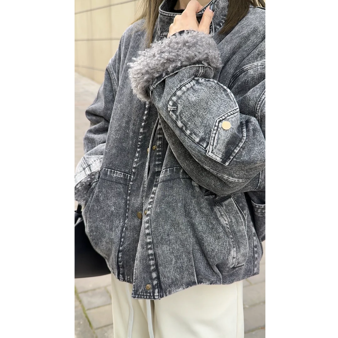 VG 高定款复古风羊卷毛内里牛仔保暖外套 VGD209W