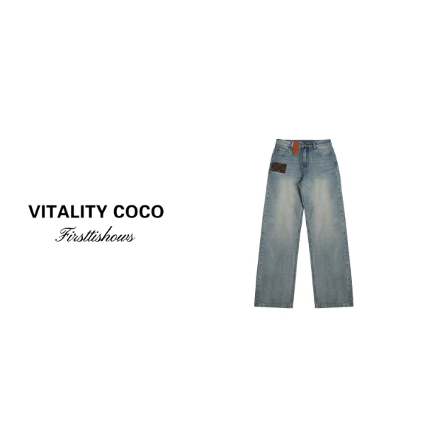 「VITALITY COCO」25春款直筒牛仔裤女高腰阔腿水洗长裤-1912