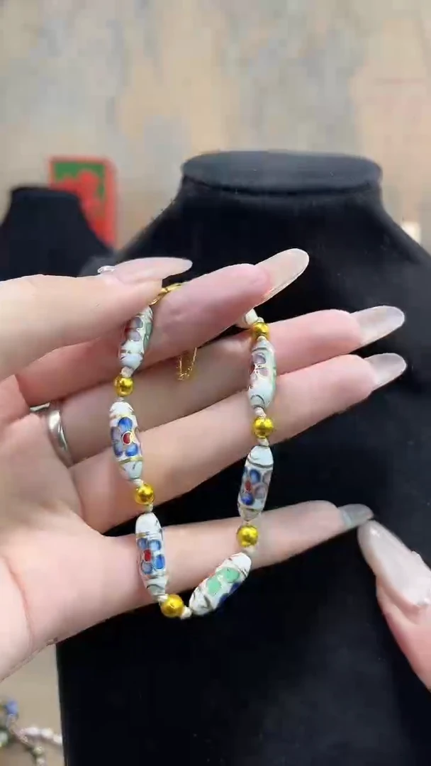 清*水非遗手工景泰蓝竹节手链大白色