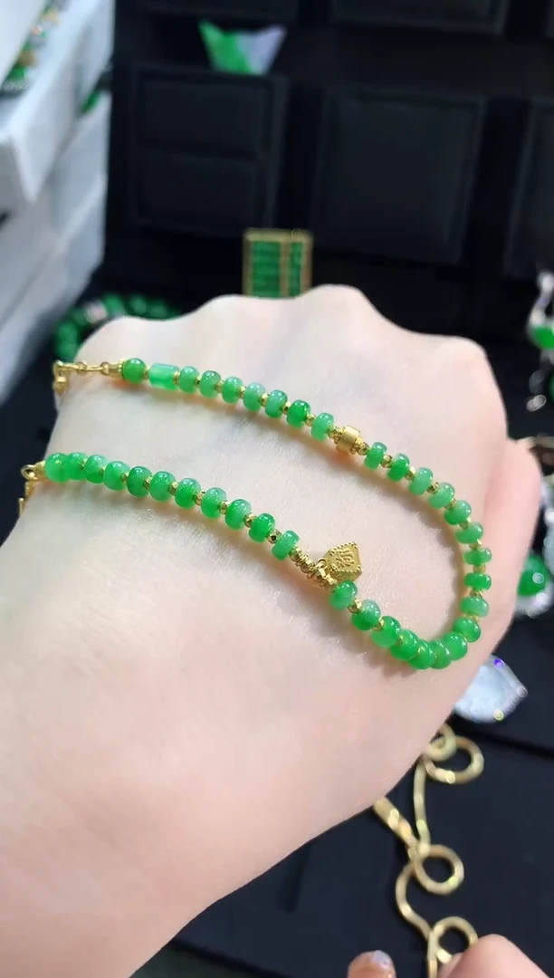 【闪购商品】翡翠手链18K金镶嵌手饰