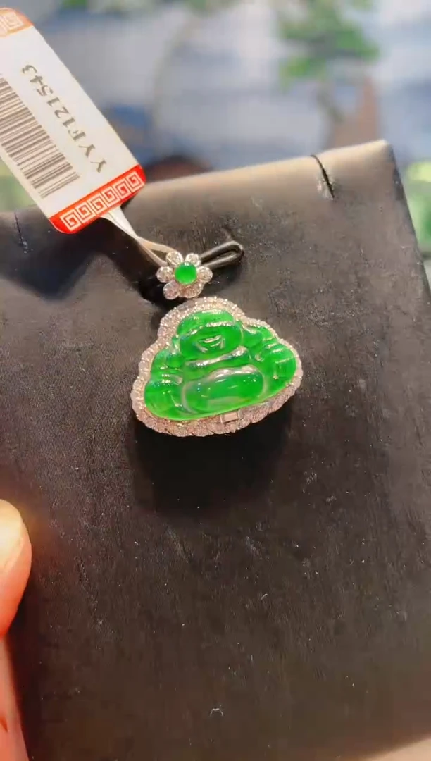 翡翠18K金镶嵌颈饰天然A货翡翠A77