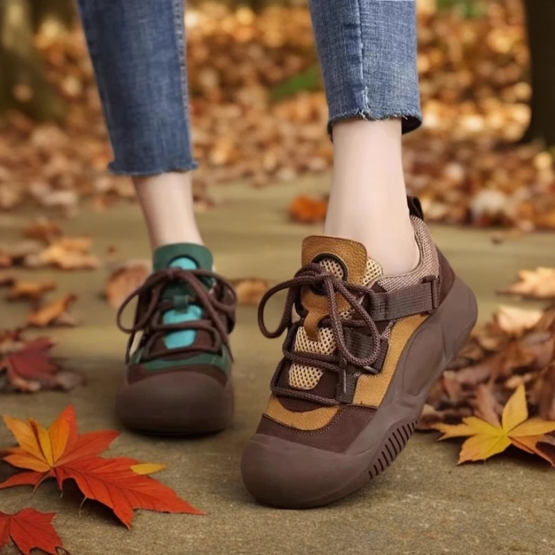 【丽可娃可】百搭秋冬女鞋复古休闲鞋厚底显高软底防滑运动鞋