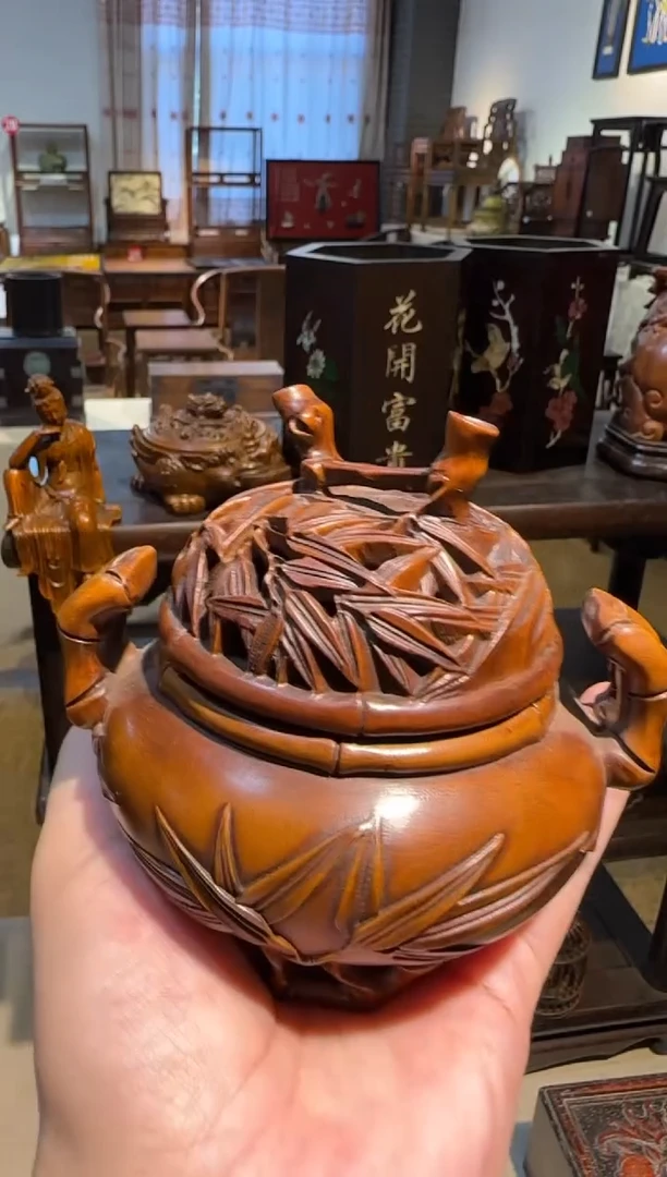 木小叶黄杨木   竹节  香炉  摆件