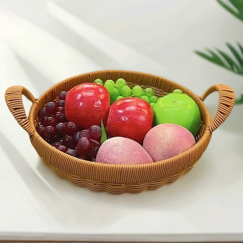 Z59棕色圆形加固双抽手家用简约桌面收纳纯手工编织