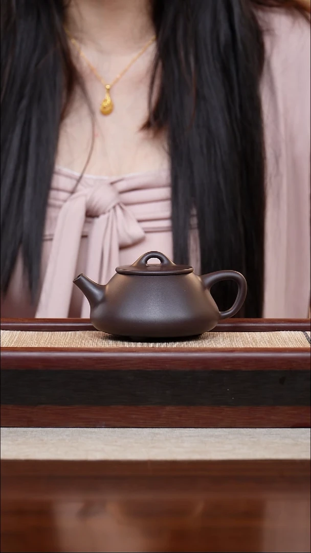 紫泥平盖石瓢200cc宜兴手工紫砂壶