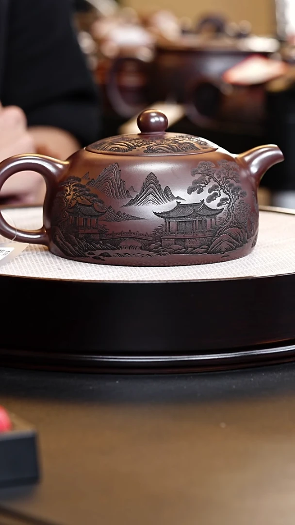 茶壶紫砂宜兴紫砂 亭台半月 铁血红砂 李恒杨 380cc