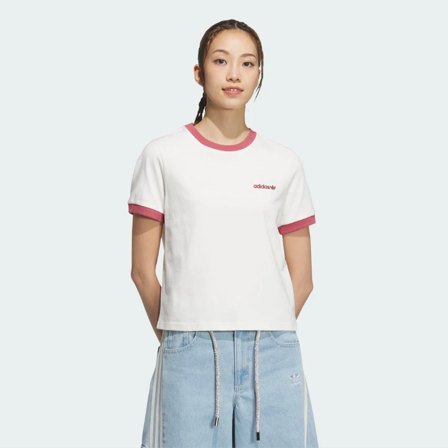 adidas情侣圆领宽松透气舒适条纹宽松草莓配色短袖JM7972