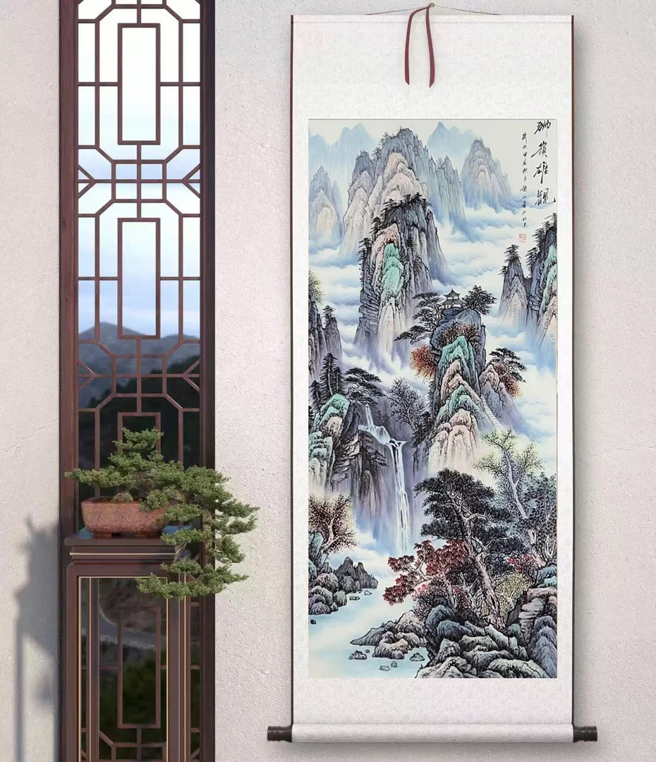 包邮《狮岭雄观》中堂画玄关画艺术装饰画软装裱