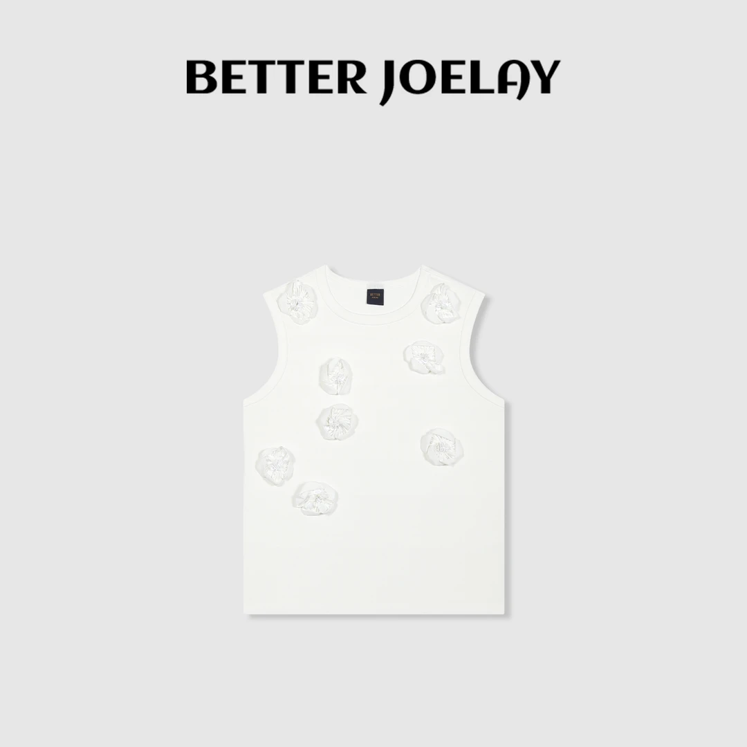 BETTERJOELAY -【花影白衫】韩版宽松背心无袖T恤居家休闲KH3268