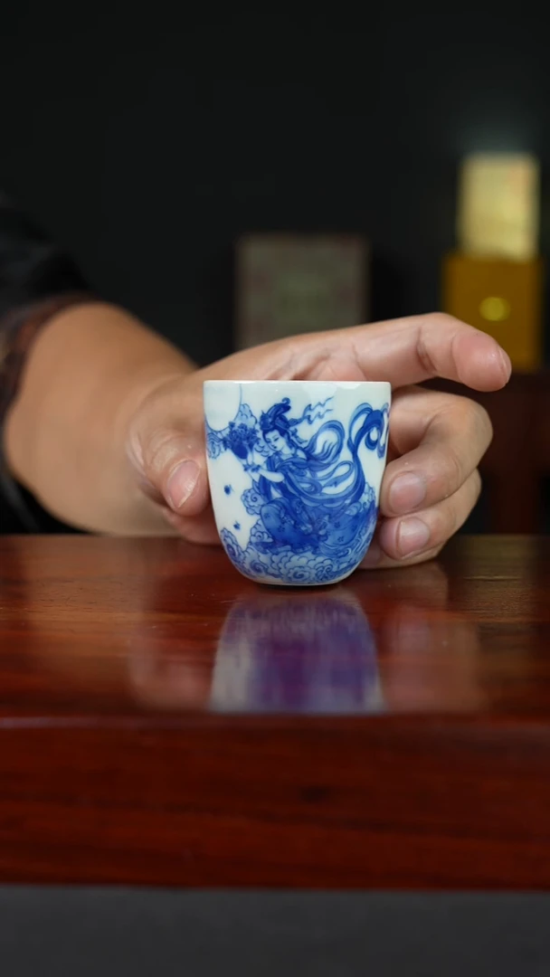 祖传窑真柴窑传承400年天女散花卧足杯