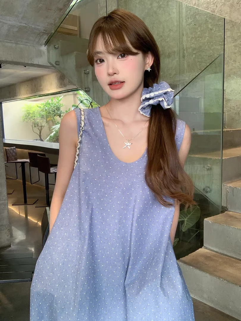 150蓝色波点连衣裙