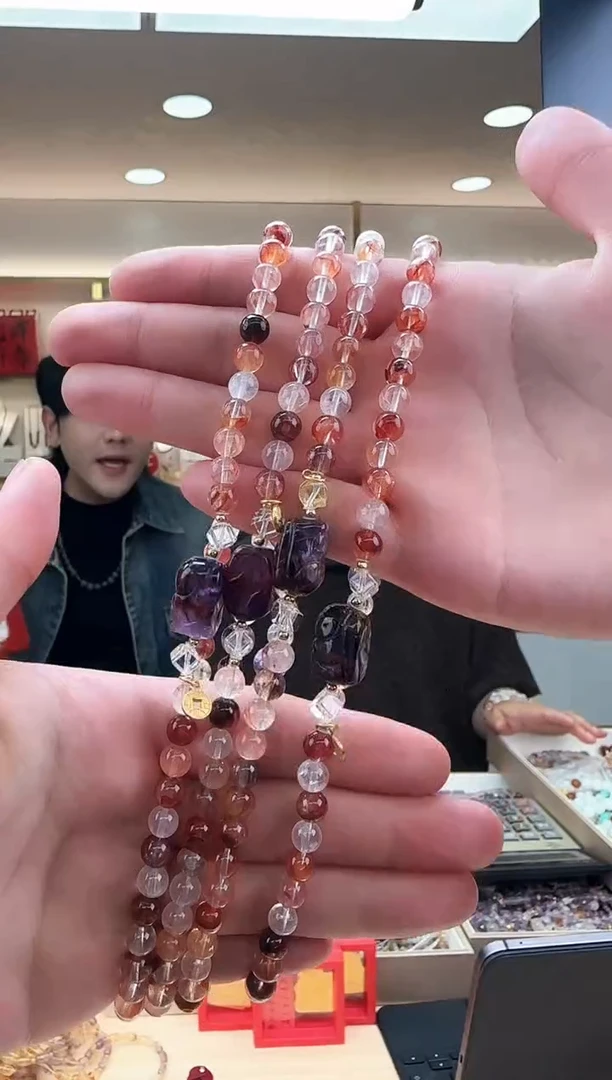 【闪购商品】水晶红胶花多圈手串多样性发一件银S925镶嵌