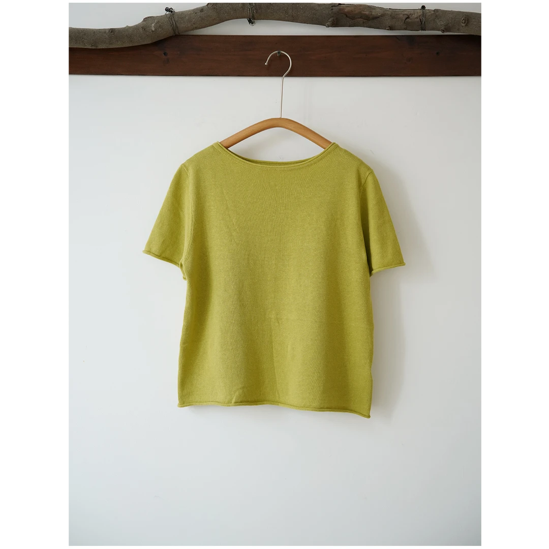 棉麻 清凉芥末绿短袖T恤