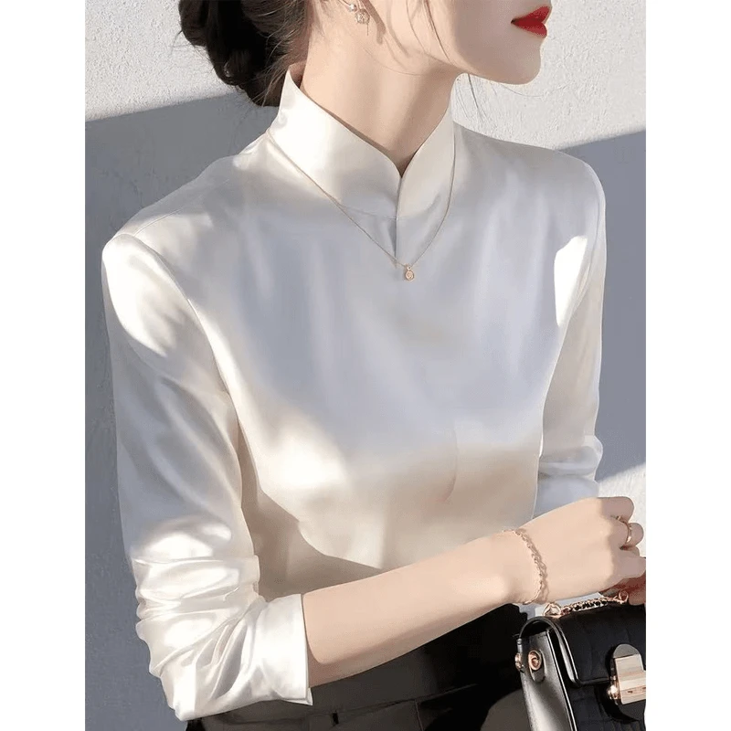 2025春季洋气独特别致漂亮高级感超好看新中式国风白色立领衬衫女