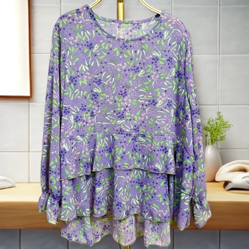 557淡紫色薰衣草碎花上衣显白减龄宽松