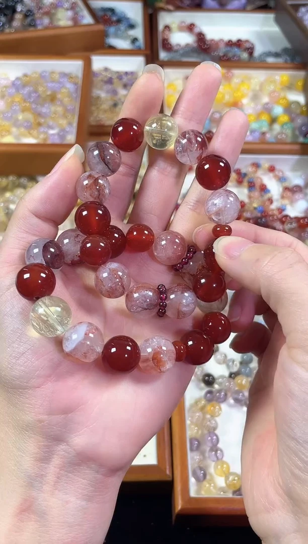 未镶嵌手串水晶十里红妆】卡14+天然红胶花红玛瑙手串多样发一