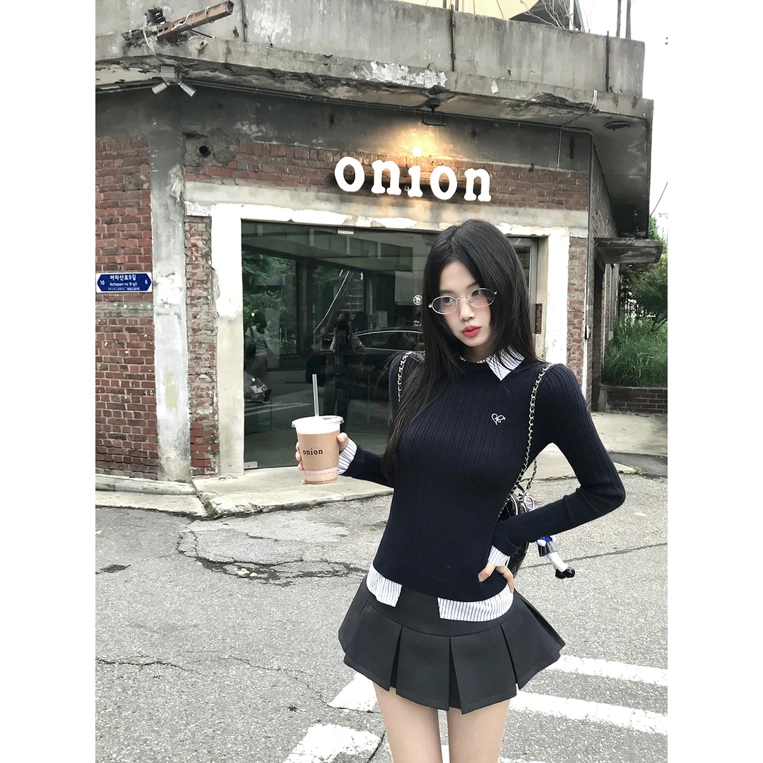 【小仙倪子】韩系假两件针织衫HJ88071#