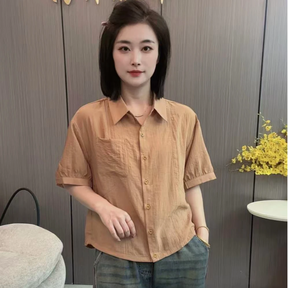 【海片】5235女士休闲时尚夏款纯色衬衫夏季宽松百搭衬衣