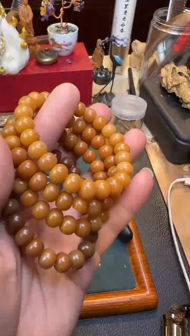 【闪购商品】白玉菩提手串菩提根鸡油黄单圈10mm算盘珠