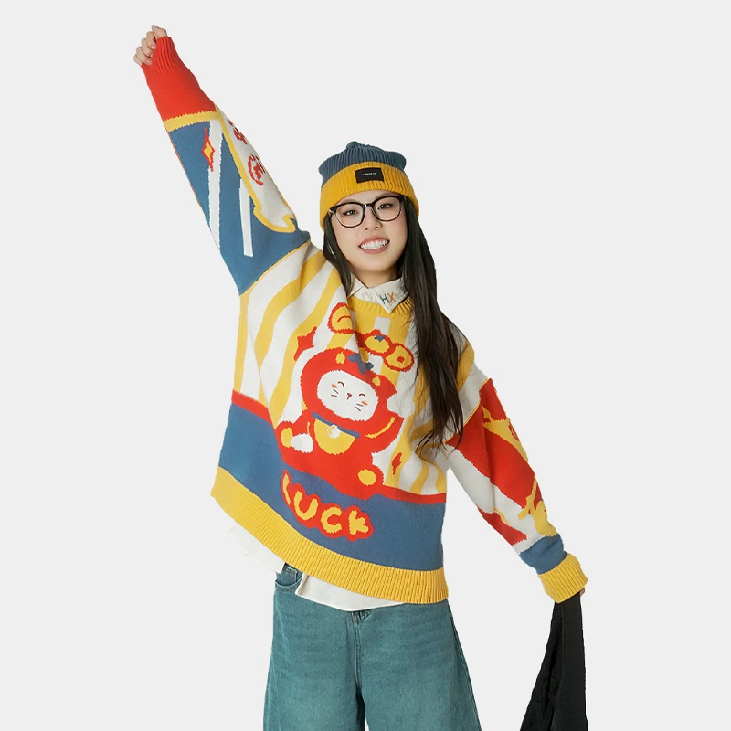 胖仙子原创自制新年好运冬季休闲毛衣K49保暖时尚秋冬