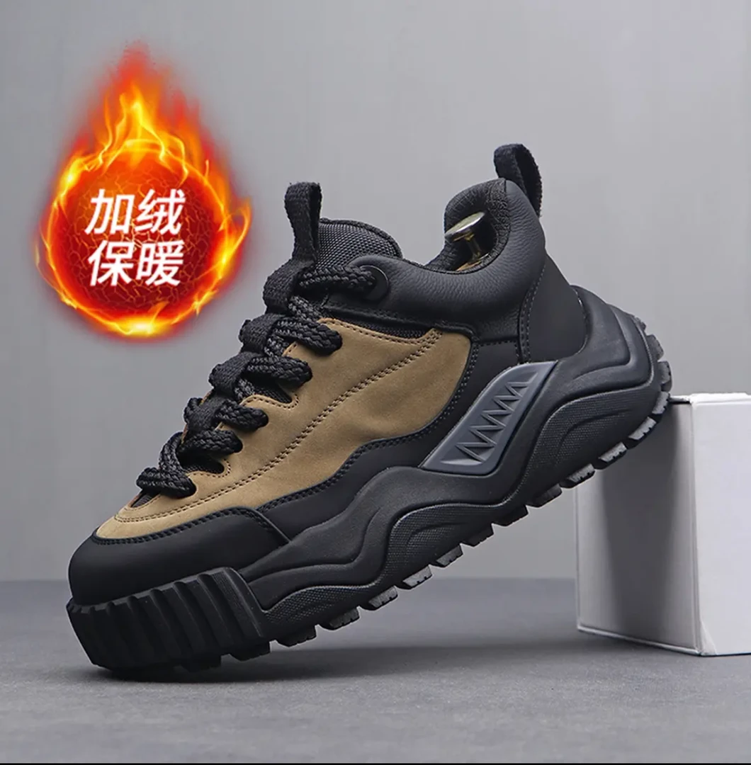 保暖户外登山鞋厚底防滑工装鞋休闲真皮牛皮老爹鞋厚底增高男鞋款