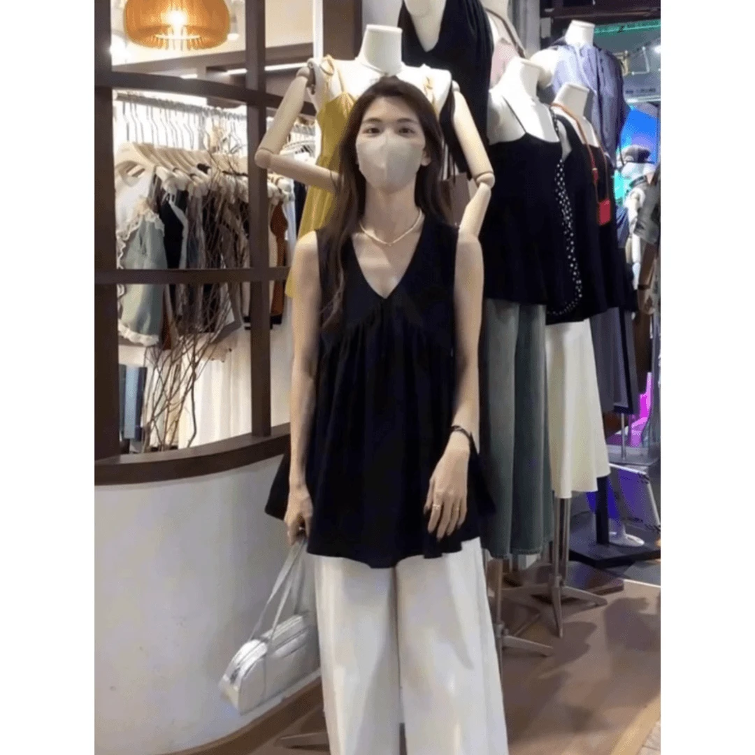 超好看中长款黑色背心夏季新款设计感小个子无袖V领上衣服时尚