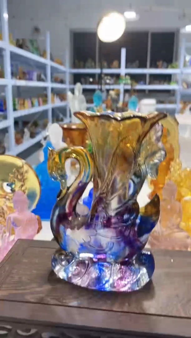 手工艺品琉璃527天鹅花瓶微瑕 古法琉璃 介意勿拍 不退不换