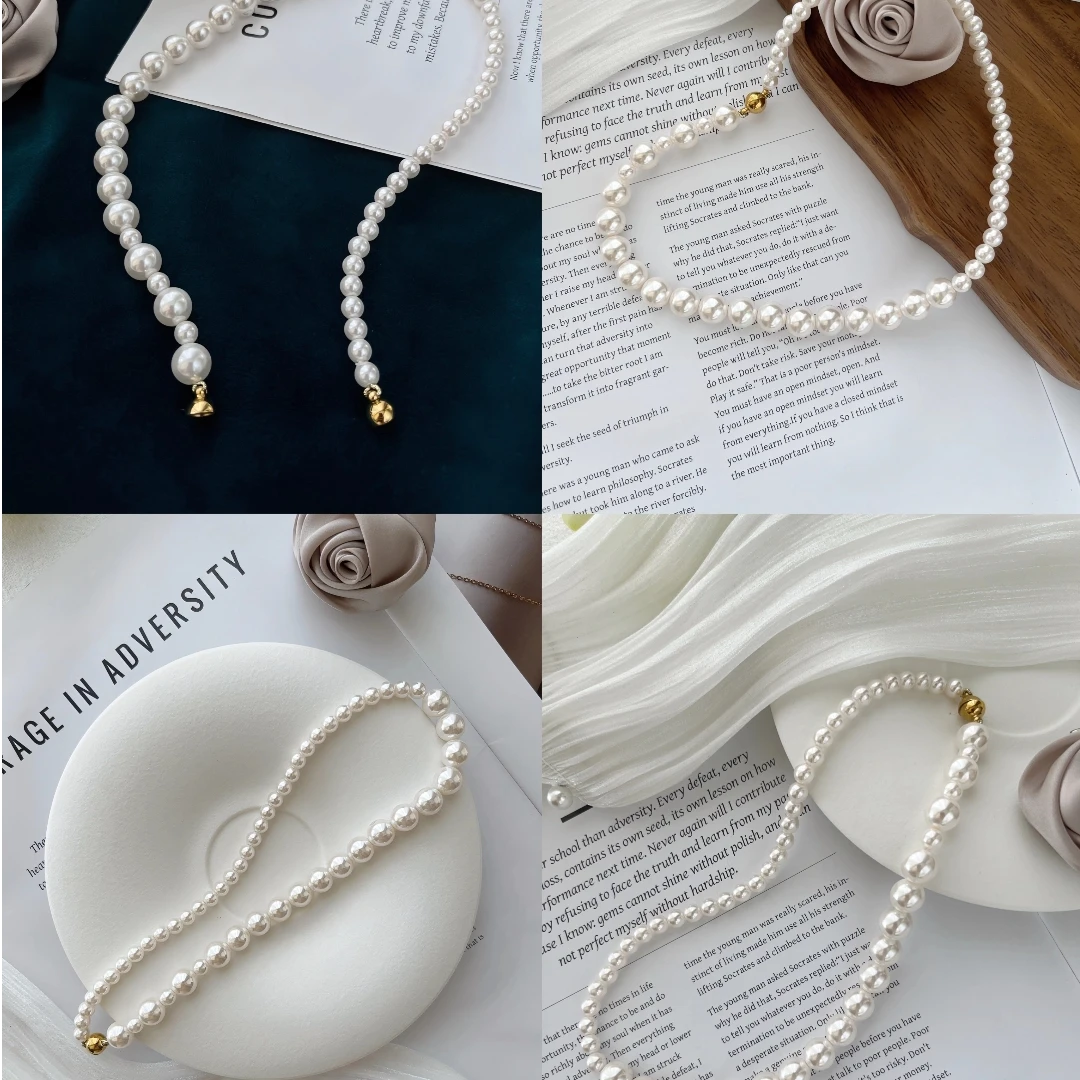 铜合金仿珍珠项链 铜合金合成锆石珍珠项链百搭时尚气质小香风