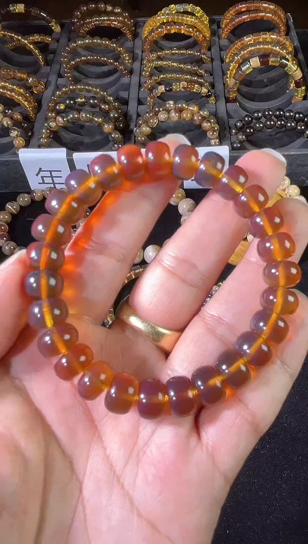 琥珀颈饰未镶嵌金棕老型手串10+mm