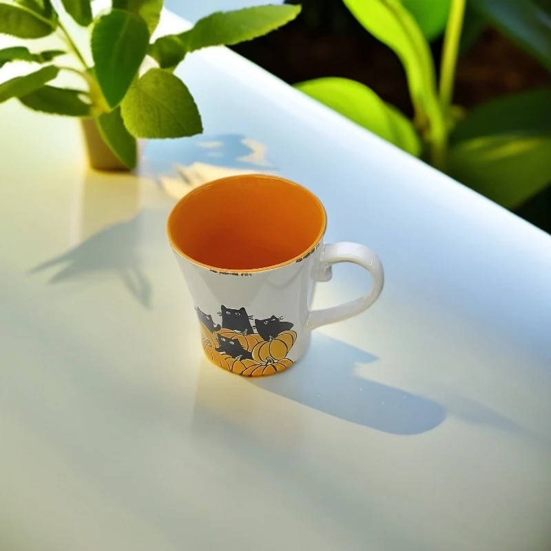 创意陶瓷杯可爱南瓜猫咪瘦腰马克杯高温釉下彩家用水杯办公室水杯