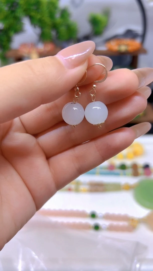 和田玉（白玉）14K金镶嵌耳饰E04