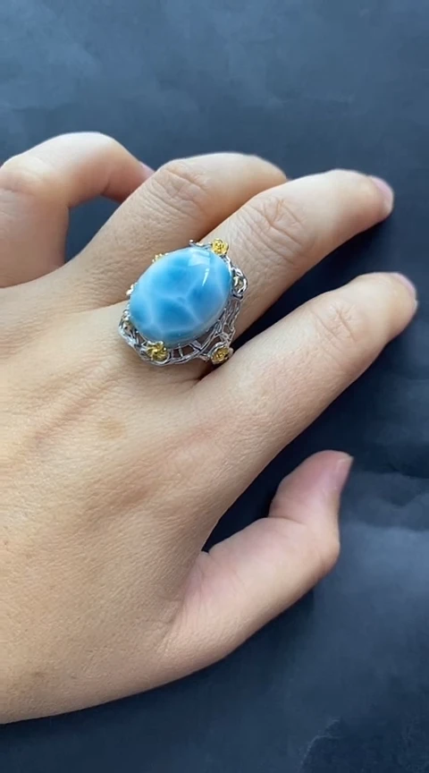 针钠钙石（海纹石）银S925镶嵌手链戒指