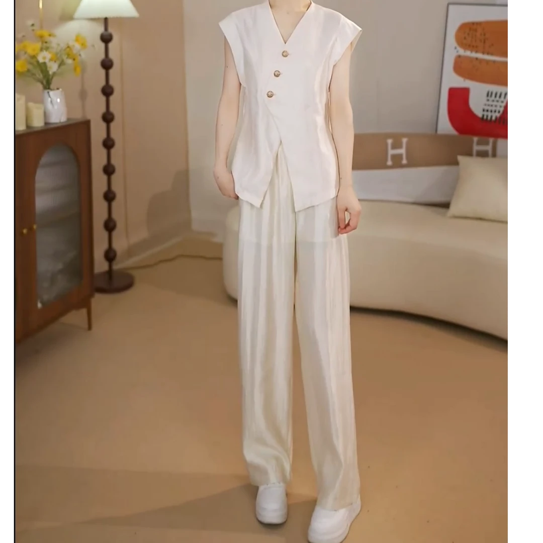 珩绣2025短袖显瘦无袖气质夏季时尚两件套减龄JS-2826-1