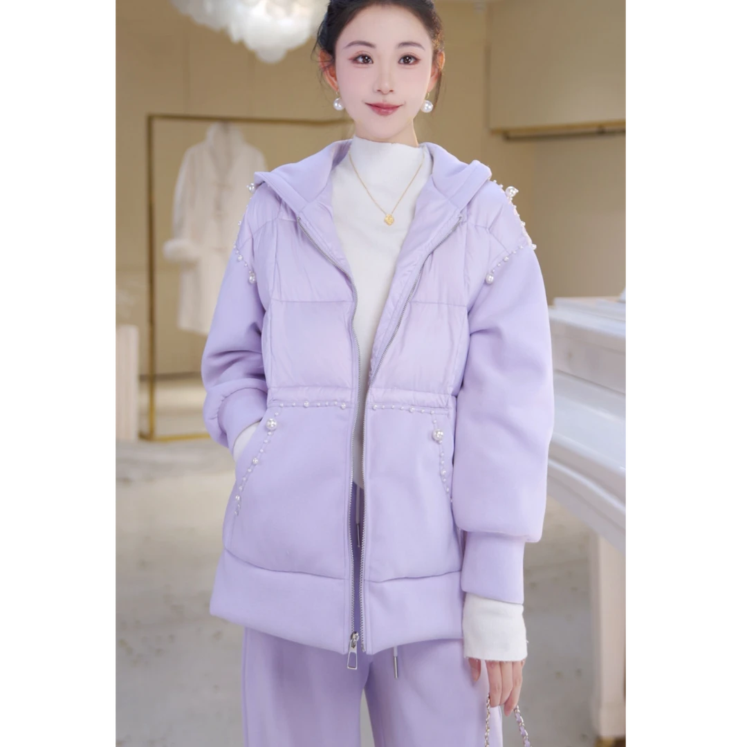 【北栀】重工花边珍珠卫衣羽绒服813998