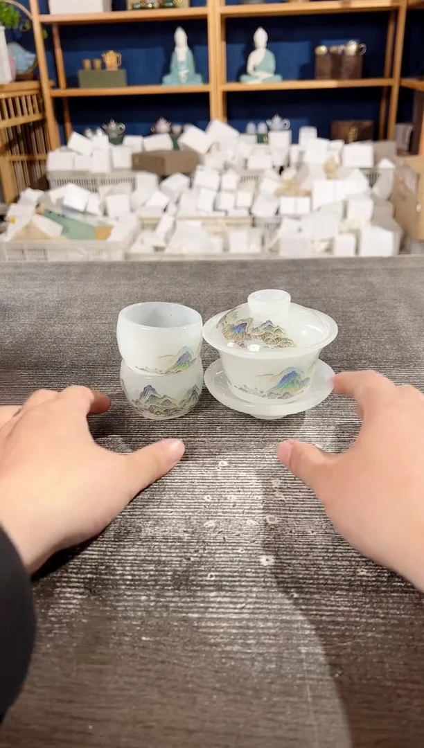 【闪购商品】其他千里江山琉璃三才盖碗+2杯