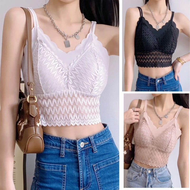 镂空蕾丝无钢圈聚拢吊带女2025春新款美背固定后调节杯垫