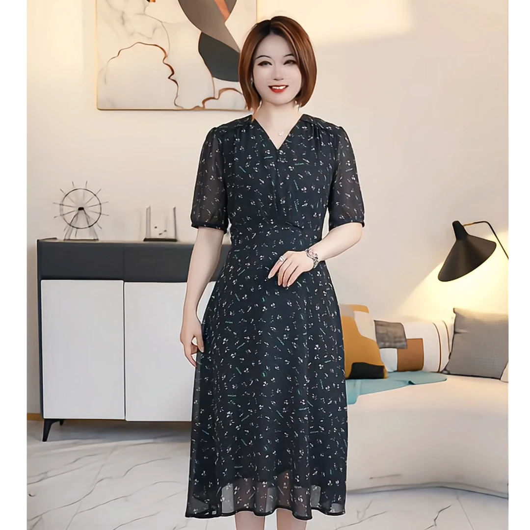 现货[敦N家]【撤柜清仓】P高端大码原创遮肉显瘦连衣裙 P2028