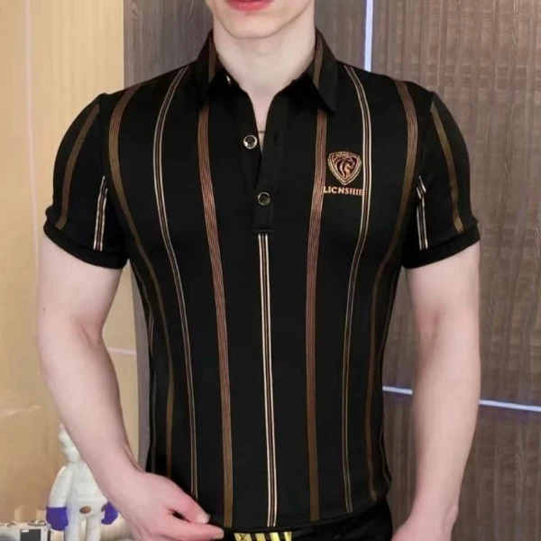 《霸道总裁》2025夏季Polo衫男士轻奢时尚半袖潮流修身高品质休闲