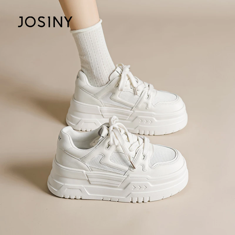 卓诗尼厚底小白鞋女夏透气2025新款网面百搭松糕小个子休闲板鞋薄