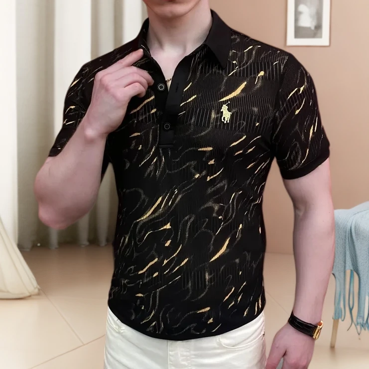 2025新款夏季男士POLO衫短袖百搭商务帅气潮流透气轻奢打底衫上衣