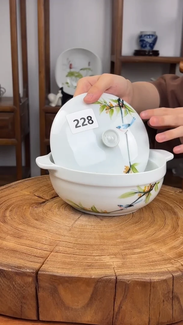 瓷片景德镇手绘高温（釉中彩）双耳泡面碗228